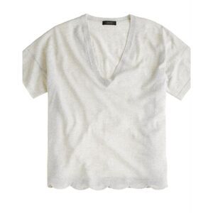 J.Crew Lightweight 100% Merino Wool Cream Scalloped V-Neck Sweater, XS